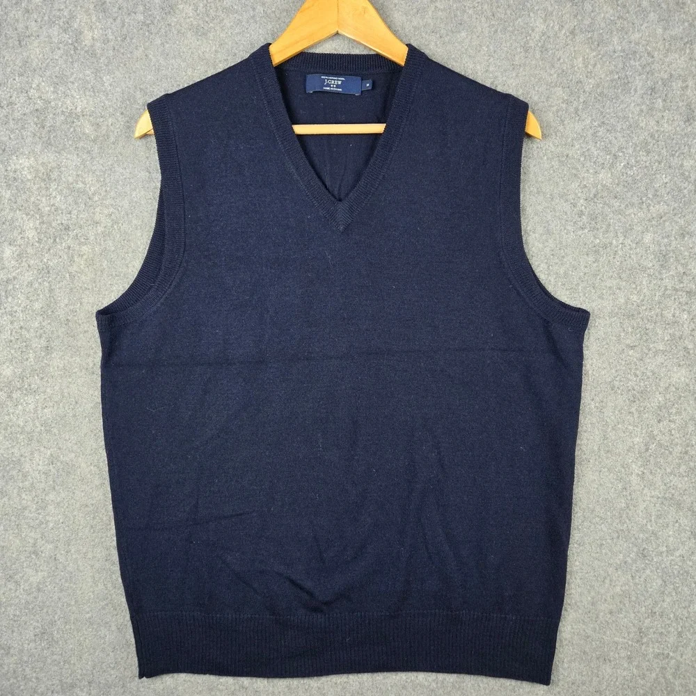 J. Crew Sweater Vest Mens Medium Blue 100% Merino Wool V-Neck Solid Sleeveless
